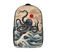 RRTYVFD Mochila escolar de arte Kintsugi con diseño de langosta dorada con impresión 3D, mochila escolar para niños y niñas, mochila para laptop, para niños, estudiantes, adultos, Gran ola de Kraken