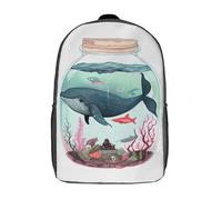 RRTYVFD Mochila escolar impresa en 3D en forma de tiburón ballena con bolsillos grandes para niños, mochilas escolares, Sea Lives in The Bottle, 17"
