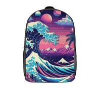 RRTYVFD Mochila escolar impresa en 3D para niños British Shorthair, estilo casual y de moda, gran capacidad, ideal para viajes y libros., Great Wave Neon Dreams, 17"
