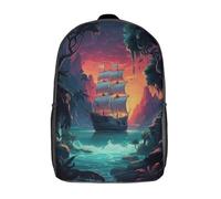 RRTYVFD Mochila escolar impresa en 3D para niños, mochila mago de cristal coloreado, mochila de ocio de moda para niños, mochila de día al aire libre, bonita bolsa de viaje, Mysterious Pirate Ship, 17