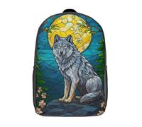RRTYVFD Mochila escolar linda con foca de bebé en la playa para niñas. Mochila impermeable y ligera, ideal para un día informal. Adecuado para niños y niñas., Lobo de luna de vidrio esmaltado, 17"