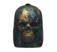 RRTYVFD Mochila escolar para niños, con estampado 3D, bonitas bolsas de viaje, cósmico, celestial, lobo, para exteriores, casual, para niñas y mujeres, Calavera dorada sobre negro, 17"