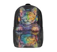 RRTYVFD Mochila escolar para niños con estampado 3D de tigre blanco, mochila deportiva para niños y niñas, mochila de moda, Reflection Cat Listening M, 17"