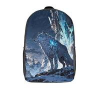 RRTYVFD Mochila escolar para niños con estampado 3D, diseño de gorila colorida, mochila de viaje, ligera, para libros, niños y niñas, Frost Guardian White Wolf in Snowy Mountains, 17"