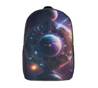 RRTYVFD Mochila escolar para niños con estatua de Apollo Dios, mochila escolar de moda, mochila de viaje unisex 3D, Reloj espacial de la Tierra, 17"