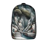 RRTYVFD Mochila escolar para niños, diseño abstracto cubista que representa el horizonte londinense y sus emblemáticos monumentos. Mochila impresa en 3D, ideal para viajes y ocio., Whispering Village