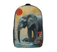 RRTYVFD Mochila escolar para niños, diseño abstracto cubista que representa el horizonte londinense y sus emblemáticos monumentos. Mochila impresa en 3D, ideal para viajes y ocio., Elefante con Sunset