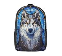 RRTYVFD Mochila escolar para niños, diseño de delfín, con vidrieras, a la moda, unisex, mochila de viaje, mochila escolar 3D genial, Husky Dog - Vitral, 17"