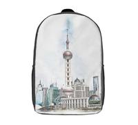 RRTYVFD Mochila escolar para niños impresa en 3D, diseño de ciudadela de Gozo, ideal para calles estrechas. Gran capacidad, perfecto para viajes, libros y escuela., Oriental Pearl Tower Shanghai China