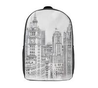 RRTYVFD Mochila escolar para niños, mochila escolar con impresión artística de París, mochila de viaje para niños y niñas, Chicago Buildings, 17"