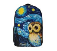 RRTYVFD Mochila escolar para niños, mochila escolar, diseño de gato estrellado, gran capacidad, mochila escolar para niños, niñas, adultos y adolescentes, The Starry Night Owl, 17"