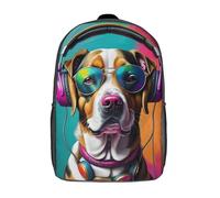 RRTYVFD Mochila infantil con estampado 3D de animales de neón de Phoenix, mochila para niños y niñas, mochila escolar ligera ajustable de 17 pulgadas para la escuela primaria, Perro con auriculares y