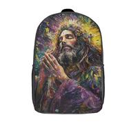 RRTYVFD Mochila infantil con impresión 3D con Lord Krishna tocando la flauta mochila para niños y niñas, mochila escolar ligera ajustable de 17 pulgadas para escuela primaria, orador de Jesús, 17"