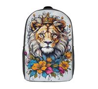 RRTYVFD Mochila infantil impresa en 3D con patito que come espaguetis, bolsa de escuela de moda, bolsa de viaje para la escuela o las vacaciones, León Floral, 17"