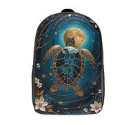 RRTYVFD Mochila infantil impresa en 3D con pingüino que come ramen en decoración japonesa. Bolsa de escuela/mochila ligera y moderna para escuela, universidad y viajes., Golden Turtle Kintsugi Moon