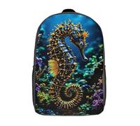 RRTYVFD Mochila para gatos estilizada impresa en 3D en colores vivos para niños, ideal como mochila escolar de gran capacidad, mochila de viaje de moda o mochila escolar., Seahorse en Coral Reef, 17"