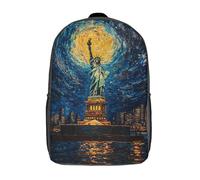 RRTYVFD Mochilas infantiles con diseño de cisne en estilo noche estrellada impresa en 3D, bolsa escolar de moda, bolsa de viaje para la escuela o viajes, Noche de la Estatua de la Libertad, 17"