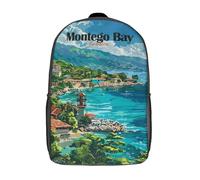 RRTYVFD Mochilas para niños, mochila escolar con estampado 3D de alce ártico, mochila de viaje impermeable para niños, Montego Bay Jamaica Travel, 17"