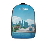 RRTYVFD Mochilas para niños, mochilas escolares con estampado en 3D de Hello Sweet Cheeks, mochilas de viaje para la escuela o viajes, Viaja a Bilbao, 17"