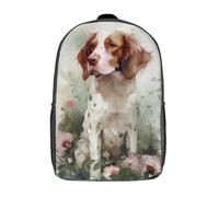 RRTYVFD Paquete de 2 mochilas para niños impresas en 3D, mochilas casuales de moda, bonitas bolsas de viaje, mochilas de ocio al aire libre para niños y niñas, Brittany Spaniel Flowers, 17"