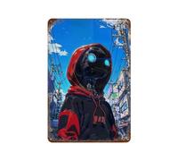 RRTYVFD Placa metálica retro de pared con diseño de ciudad robot con sudadera japonesa. Regalo original para el hogar, bar, cocina o cobertizo. Cav 11.8"x7.9"