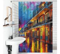 RRTYVFD Rainy Night in New Orleans - 1 cortina de ducha antimoho con ganchos, tela impermeable moderna de poliéster, repelente al agua, para bañera, cabina de ducha, 119 x 180 cm