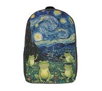 RRTYVFD Ranas en la noche estrellada parodia mochila escolar infantil mochila 3D impresa mochila escolar de moda para niños estudiantes de primaria y secundaria de 17 pulgadas