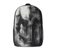 RRTYVFD Resting Leopards - Mochila escolar de arte en blanco y negro para niñas, mochila impermeable informal, mochila ligera para niños y niñas, Arquitectura gótica arruinada en monocromática, 17"