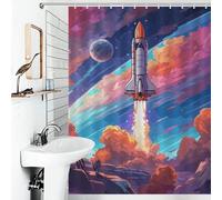 RRTYVFD Rocket Space Explore - Cortina de ducha de poliéster resistente al moho para baño, bañera, ducha, 136 x 180 cm