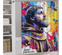RRTYVFD San Francisco de Asís - Un colorido homenaje - Cortina de ducha con revestimiento antimoho para uso diario en el baño (163 x 180 cm)