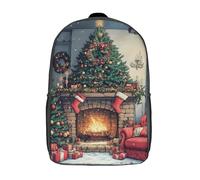 RRTYVFD Santa Claus Lee a la luz de las velas - Mochila escolar navideña con impresión 3D para niños - Mochila de ocio moderna de gran capacidad - Mochila de viaje para niños, Cozy Christmas Fireplace