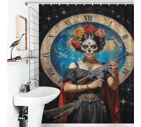 RRTYVFD Santisima - Cortina de ducha muerte resistente al moho con ganchos, impermeable, de tela, decoración de baño, 143 x 180 cm
