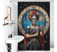 RRTYVFD Santisima Muerte - Cortina de ducha impermeable a prueba de moho, 100% poliéster, lavable, para ducha, cabina de ducha y bañera, 119 x 180 cm