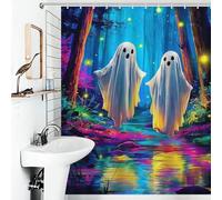 RRTYVFD Spooky Spirits in A Colorful Forest - Cortinas de ducha de baño, resistentes al moho, de secado rápido, resistentes al agua, de poliéster, modernas y repelentes al agua, 142 x 190 cm