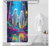 RRTYVFD Spooky Spirits in A Colorful Forest - Cortinas de ducha de poliéster con tela de moho para baño, remolque de viaje, 90 x 180 cm