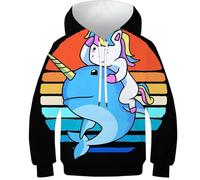 RRTYVFD Sudadera con Capucha de Unicornio y narval para niños y niñas, Divertida y Genial, de Manga Larga, Ligera, de 7 a 9 años