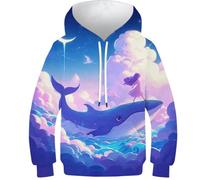 RRTYVFD Sudadera con Capucha Dreamy Whale Ride para niña, para niños y niñas, con Estampado 3D Divertido, Ropa Deportiva Juvenil de 11 a 13 años