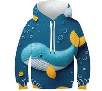 RRTYVFD Sudadera con Capucha para niños con Estampado 3D de Ballena de Fieltro en un Paisaje Marino de ensueño, Unisex, de Manga Larga, Divertida y Divertida, Informal, 11-13 años