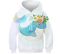 RRTYVFD Sudadera con Capucha para niños en 3D con ilustración de Ballena, Sudaderas con Capucha Informales de Manga Larga, Ropa de Invierno con Bolsillo, 12-14 años