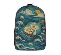 RRTYVFD The Great Wave at Night Mochilas escolares impresas en 3D, mochila escolar informal para niños, escuela secundaria, estudiantes, Ship in a Bottle Ocean Scene, 17"