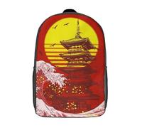 RRTYVFD The Great Wave at Night Mochilas escolares impresas en 3D, mochila escolar informal para niños, escuela secundaria, estudiantes, Great Wave Kanagawa Pagoda, 17"