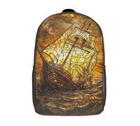 RRTYVFD The Great Wave at Night Mochilas escolares impresas en 3D, mochila escolar informal para niños, escuela secundaria, estudiantes, Golden Sinking Ship, 17"