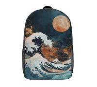 RRTYVFD The Great Wave at Night Mochilas escolares impresas en 3D, mochila escolar informal para niños, escuela secundaria, estudiantes, La gran ola de noche, 17"