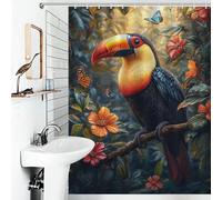 RRTYVFD Toucan in A Tropical Paradise Cortina de ducha antimoho, 100% poliéster, cortina de ducha para baño, cortina de ducha de 136 x 180 cm