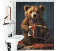 RRTYVFD UNA popular cortina de ducha de canción de oso antimoho, 100 % poliéster, moderno juego de decoración de baño de tela para niños, mujeres y hombres, 143 x 180 cm