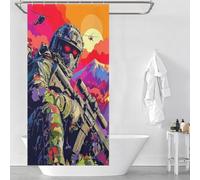 RRTYVFD Warriors at Sunset A Tactical Epic - Cortinas de ducha a prueba de moho, para uso diario, hogar, elegante, lavable, decoración de baño para remolque de viaje, 35.43 x 70.87 pulgadas