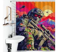 RRTYVFD Warriors at Sunset - Cortinas de ducha tácticas épicas a prueba de moho con ganchos, tela impermeable, tela suave, cortina de ducha para hotel, para bañera, ducha, 143 x 180 cm