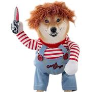 RRUIQI Ropa de perro con diseño de muñeca mortal, disfraz de Halloween para mascotas Chucky, disfraz divertido de perro para fiesta, disfraz de Halloween, Navidad, traje de fiesta de vestir para