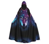 rrxnbcgg Lobo de neón con cabeza morada. Capa con capucha de poliéster totalmente impresa, cómoda y duradera, adecuada para Halloween y otras fiestas temáticas y escenas escénicas