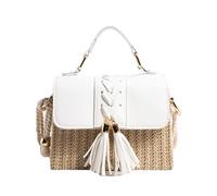 RRYPBOVG Bolsas De Paja Bolso de playa de paja for mujer, bolsos de diseño de lujo, bolsos de hombro tipo bandolera con borlas de colores llamativos, bolso principal(WHITE)